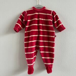 petit bateau velour red striped footsie button back 6 M